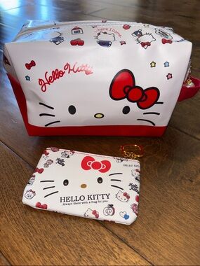 Hello Kitty White & Red Cosmetic/travel Bag and Coin Pouch Set